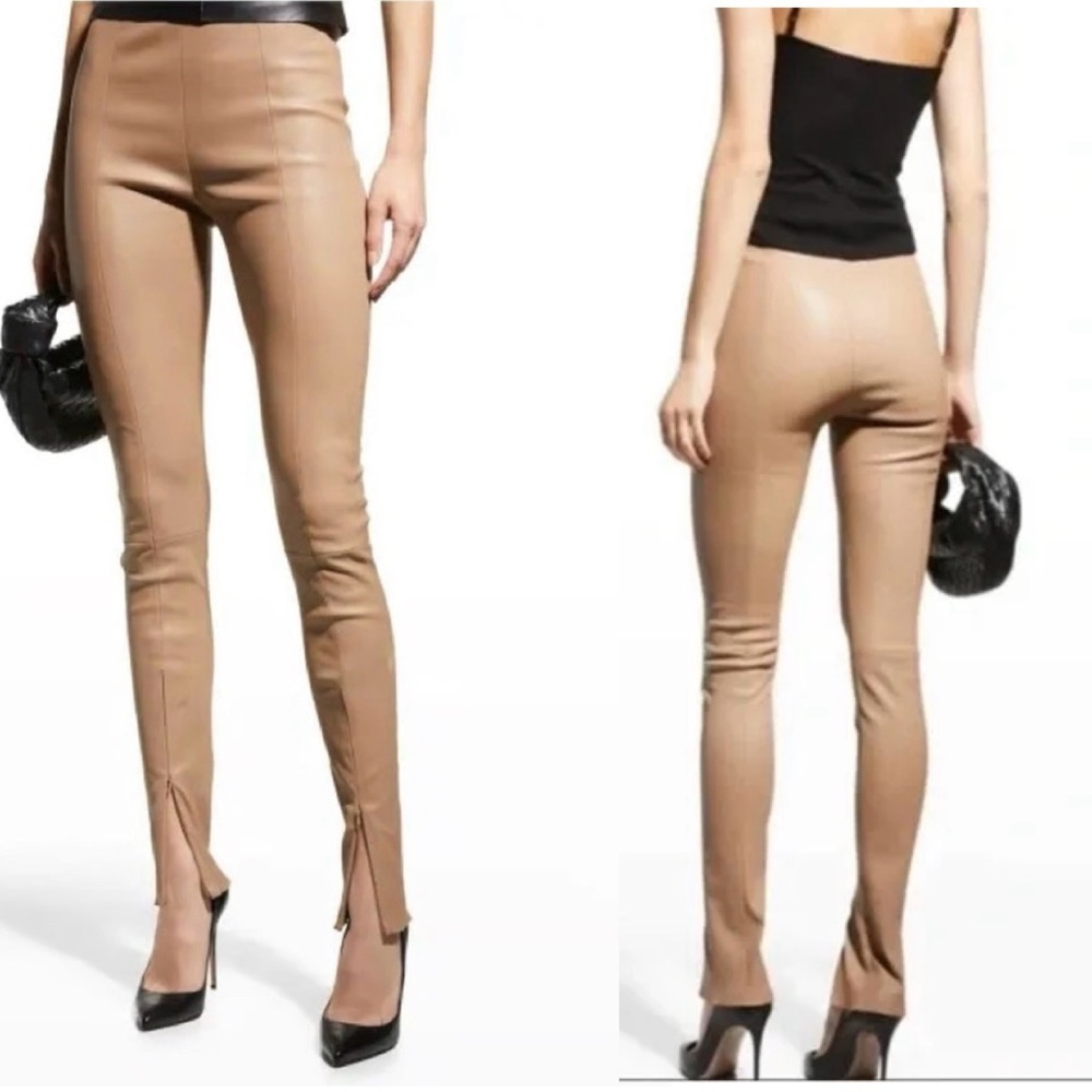 Jason Wu beige tan brown faux leather high rise slim fit pants vegan pleather M
